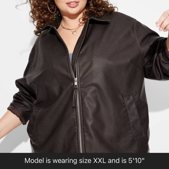 XXL Bomber Jacket Oversized Brown Faux Leather Wild Fable - Picture 1 of 4
